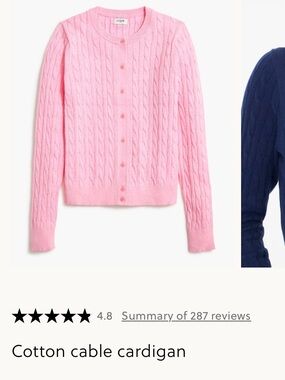J. Crew Light Pink Cable Knit Button-Front Cardigan